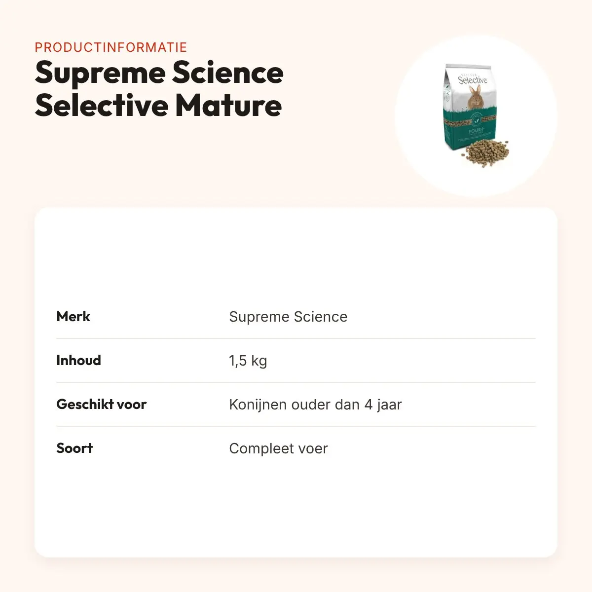 Supreme Science Selective Mature konijnenvoer 1,5 kg – vanaf 4 jaar – productinformatie