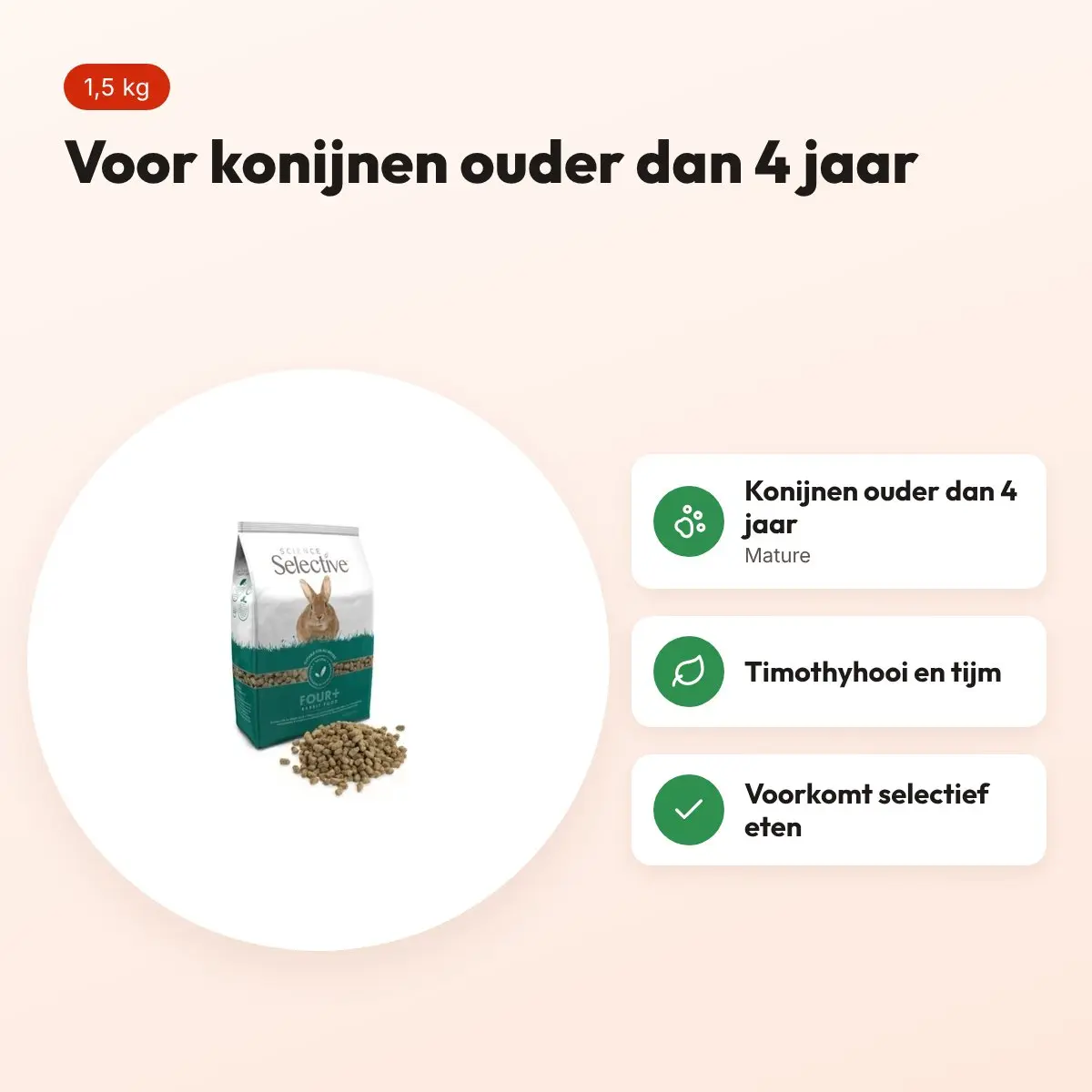 Supreme Science Selective Mature konijnenvoer 1,5 kg – vanaf 4 jaar – voordelen