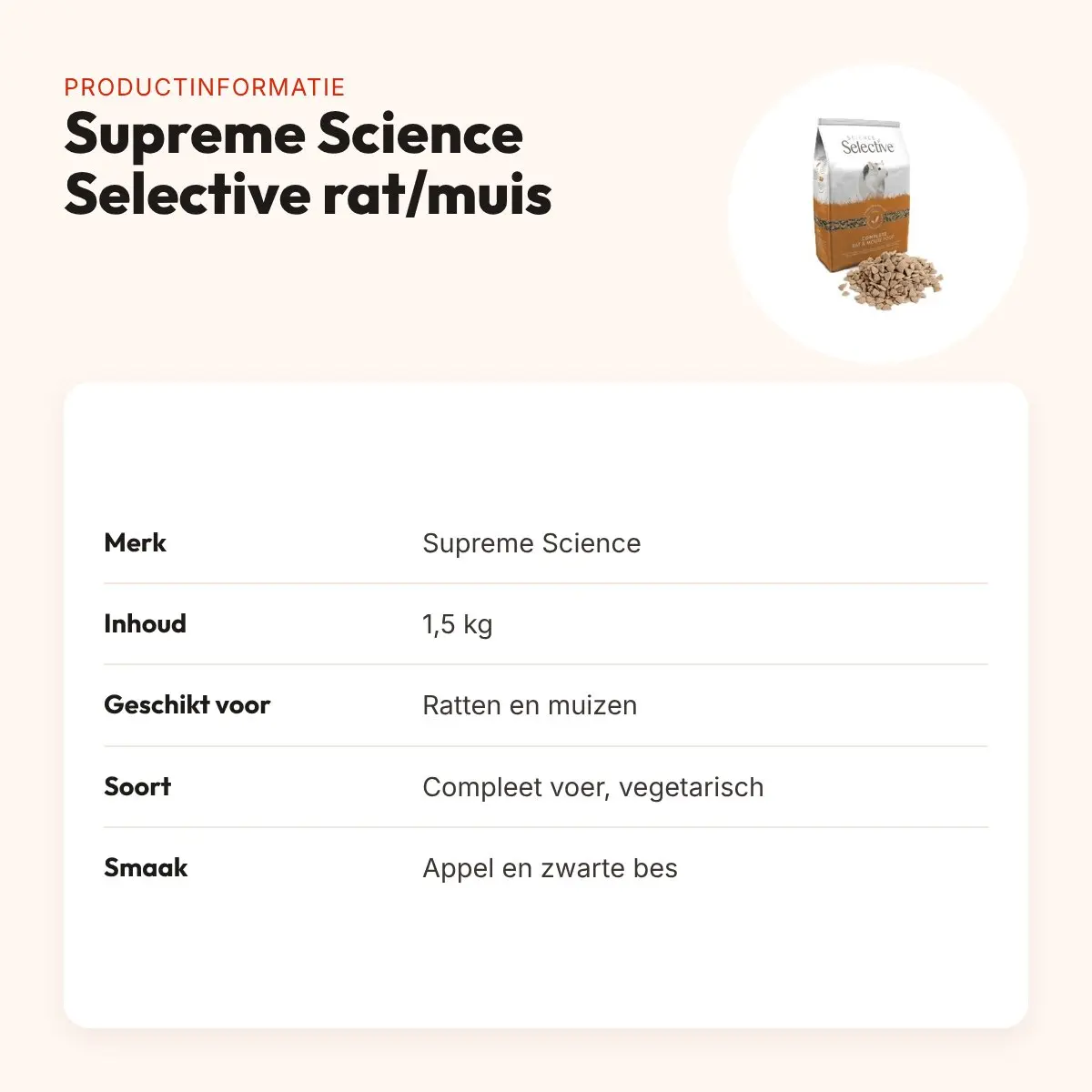 Supreme Science Selective rat- en muizenvoer 1,5 kg – appel en zwarte bes – productinformatie