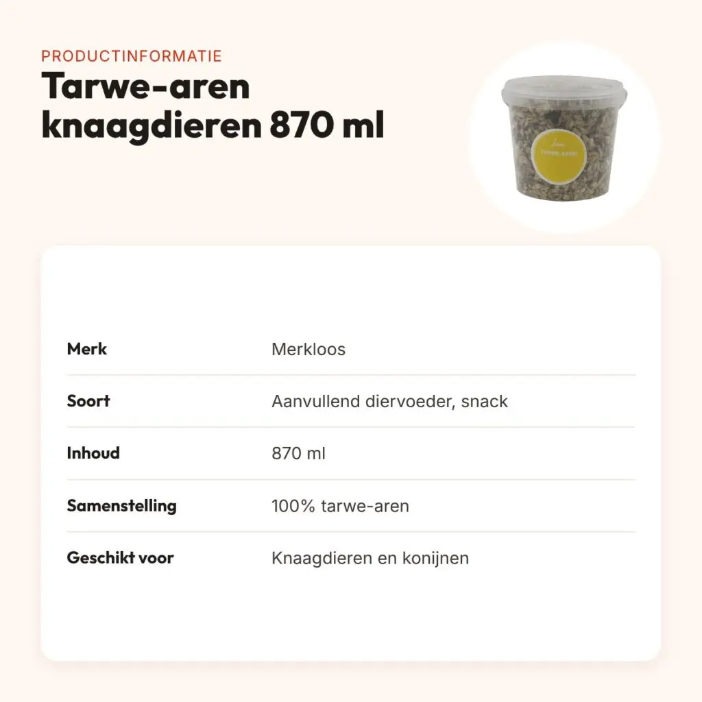 Tarwe-aren voor knaagdieren en konijnen 870 ml – vezelrijke snack – productinformatie
