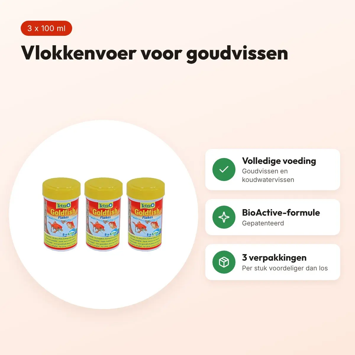 Tetra Goldfish vlokken BioActive 100 ml – goudvissenvoer, multipack 3 stuks – voordelen
