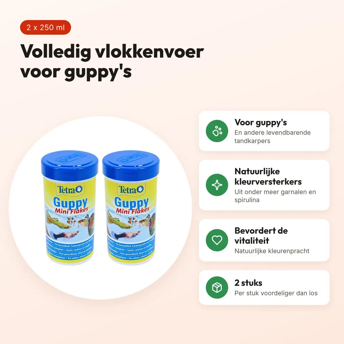 Tetra Guppy visvoer vlokken 250 ml – kleurversterker – multipack 2 stuks – voordelen