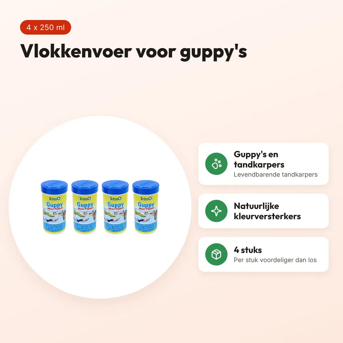 Tetra guppy visvoer vlokken 250 ml – kleurversterker, multipack 4 stuks – voordelen