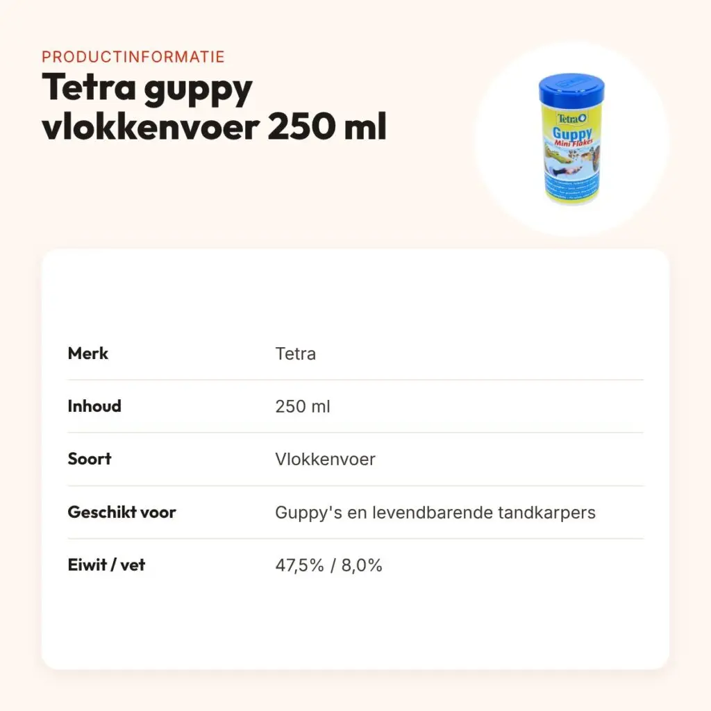 Tetra guppy visvoer vlokken 250 ml – natuurlijke kleurversterkers – productinformatie