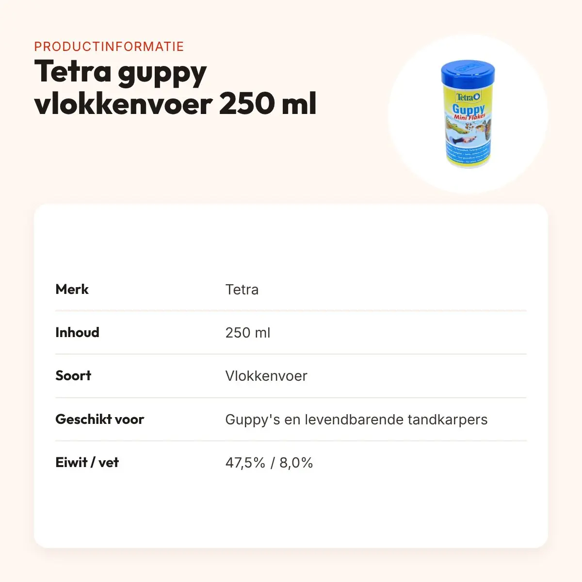 Tetra guppy visvoer vlokken 250 ml – natuurlijke kleurversterkers – productinformatie