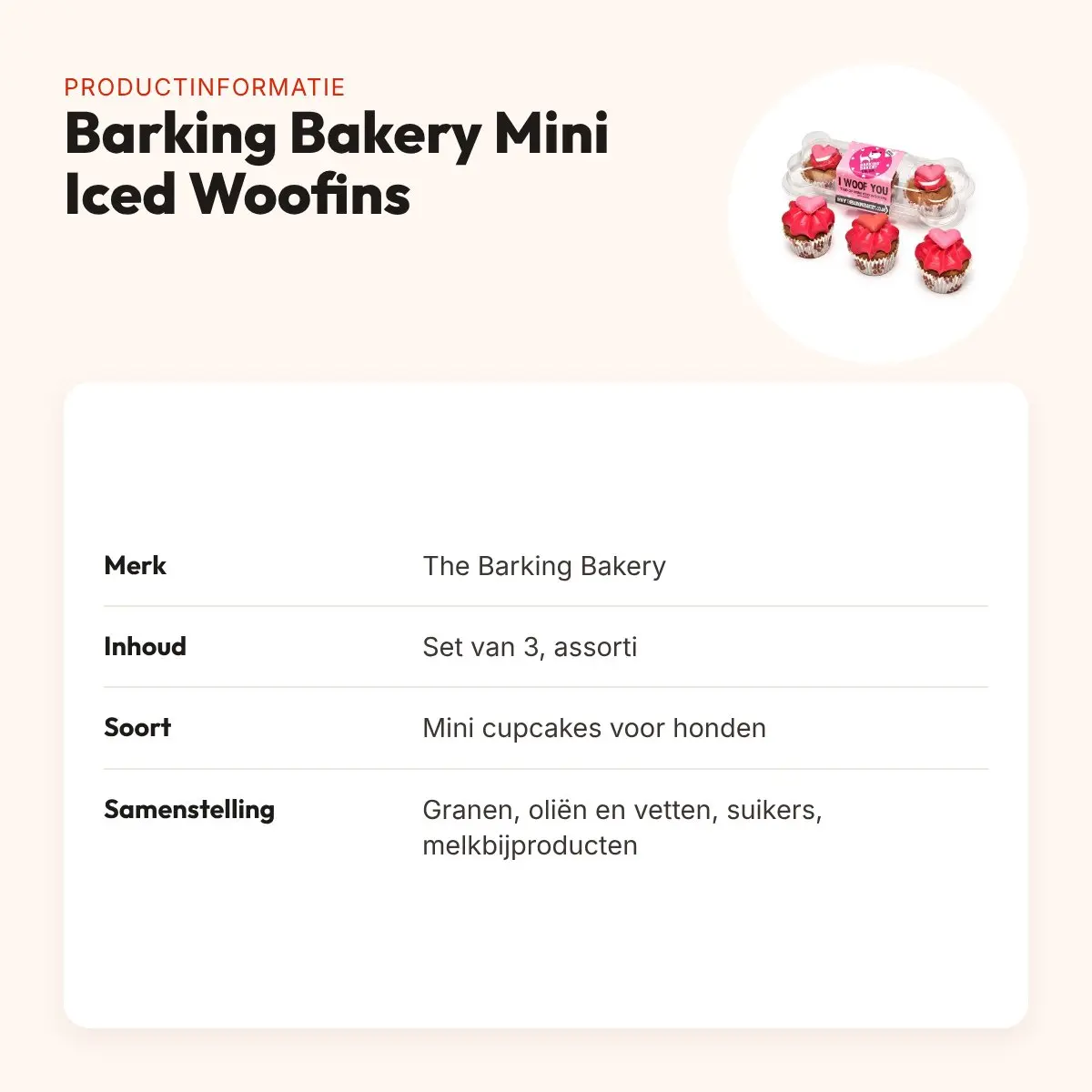 The Barking Bakery I Woof You Valentine Mini Iced Woofins – trio – productinformatie