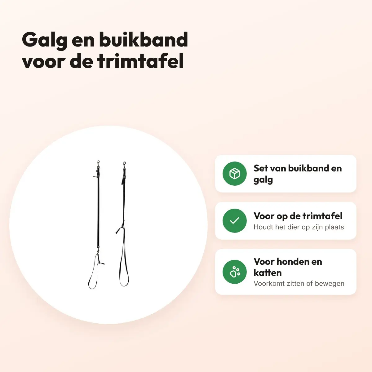 Tools-2-Groom galg en buikband set voor de trimtafel – voordelen
