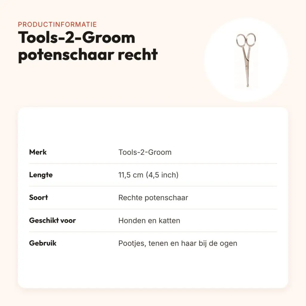 Tools-2-Groom potenschaar recht 4,5 inch (11,5 cm) – stompe punt – productinformatie