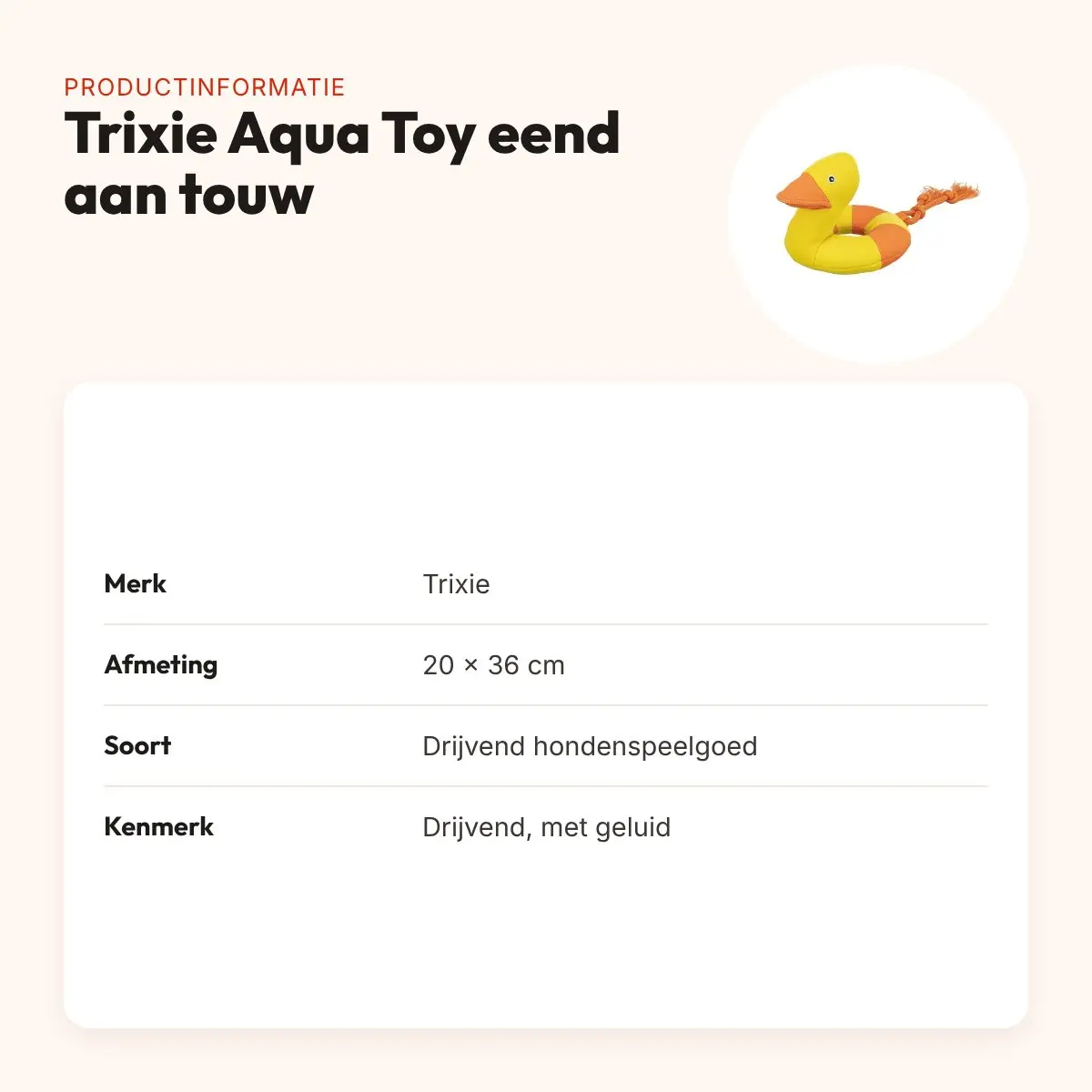Trixie Aqua Toy eend aan touw 20 x 36 cm – drijvend, met geluid – productinformatie