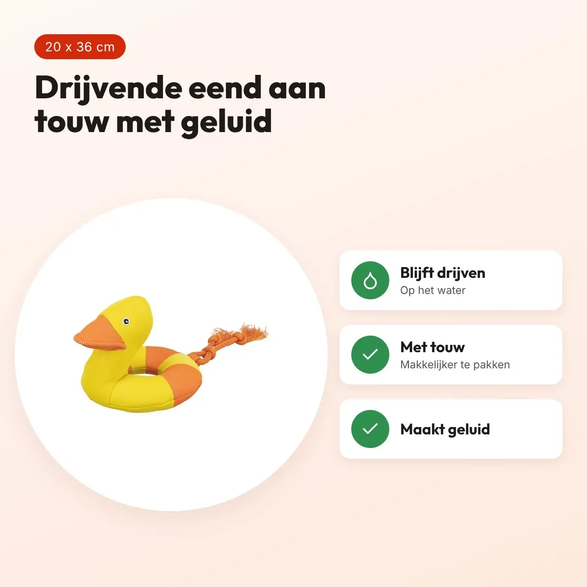 Trixie Aqua Toy eend aan touw 20 x 36 cm – drijvend, met geluid – voordelen