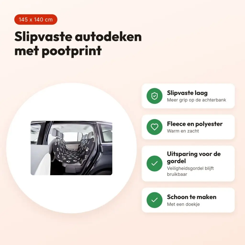Trixie autodeken pootprint 145 x 140 cm – slipvast, zwart/beige – voordelen