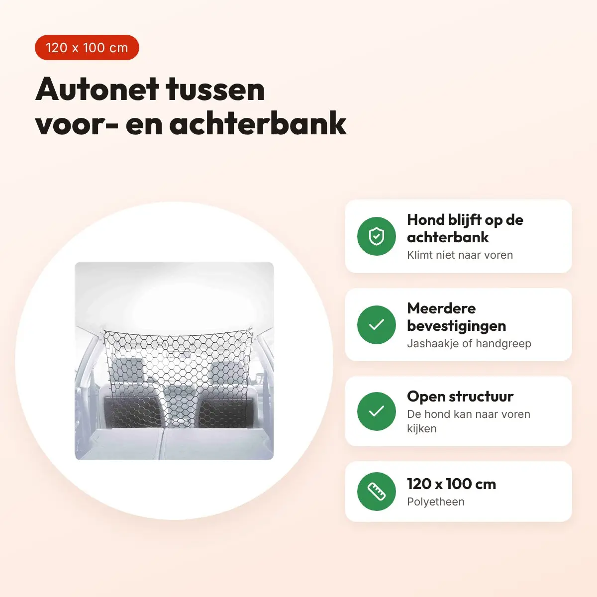 Trixie autonet zwart 120 x 100 cm – scheiding tussen voor- en achterbank – voordelen