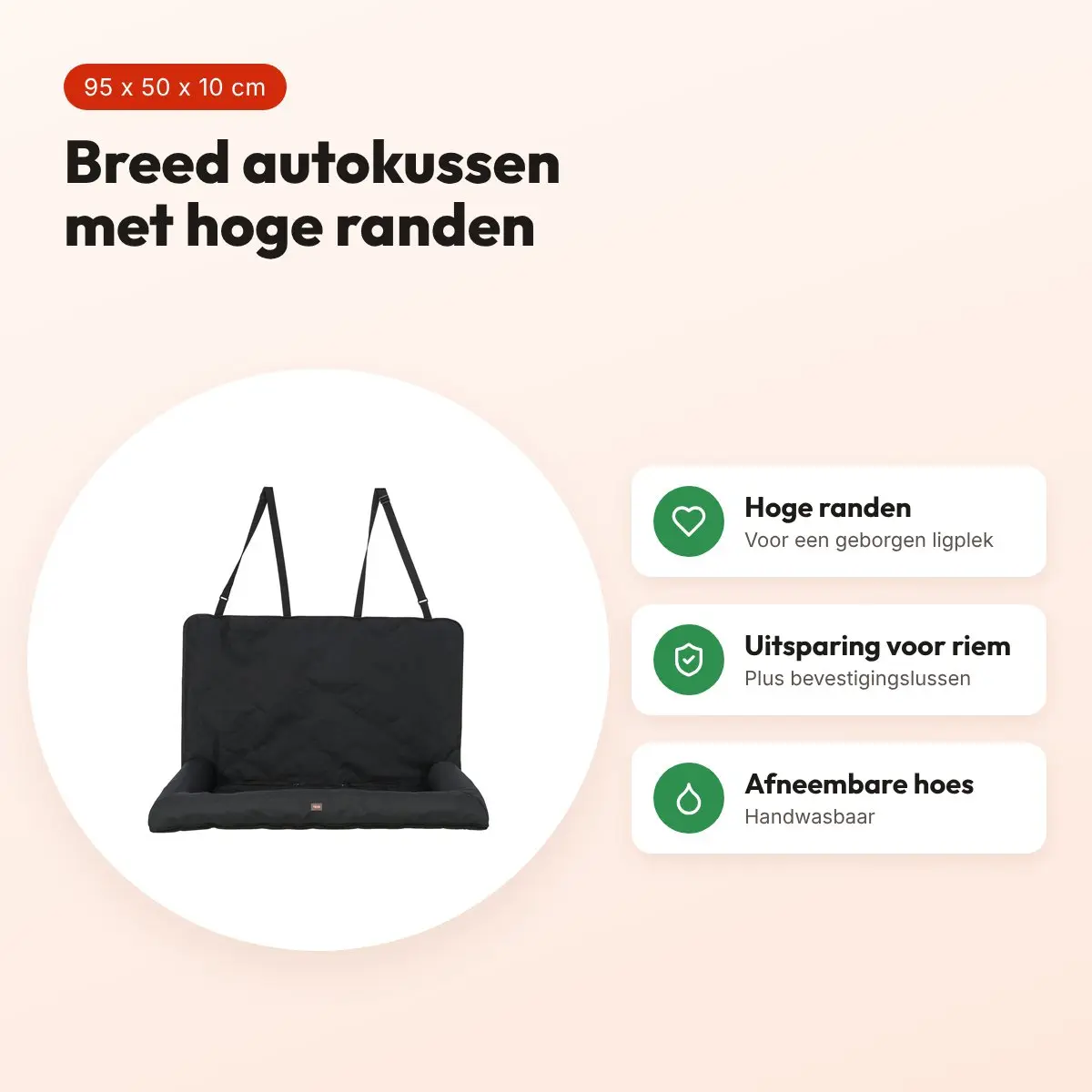 Trixie autostoel kussen dubbel zwart 95 x 50 x 10 cm – hoge randen – voordelen