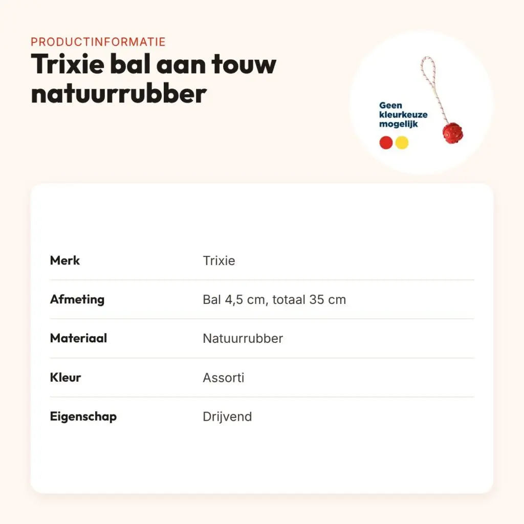 Trixie bal aan touw natuurrubber 4,5 cm – drijvend, assorti – productinformatie