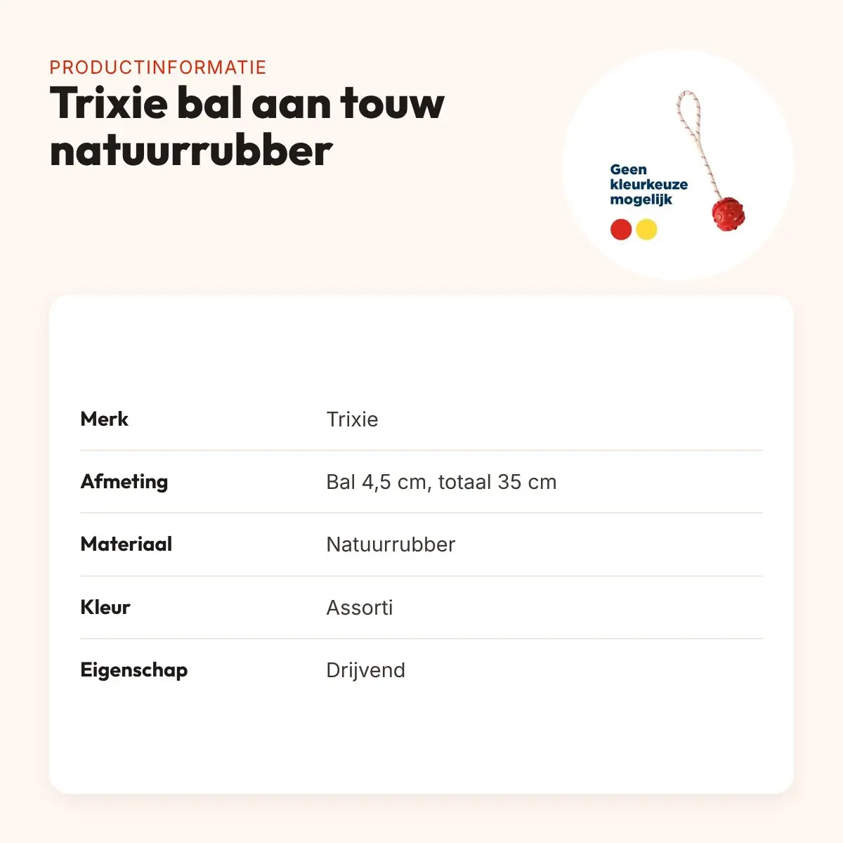 Trixie bal aan touw natuurrubber 4,5 cm – drijvend, assorti – productinformatie