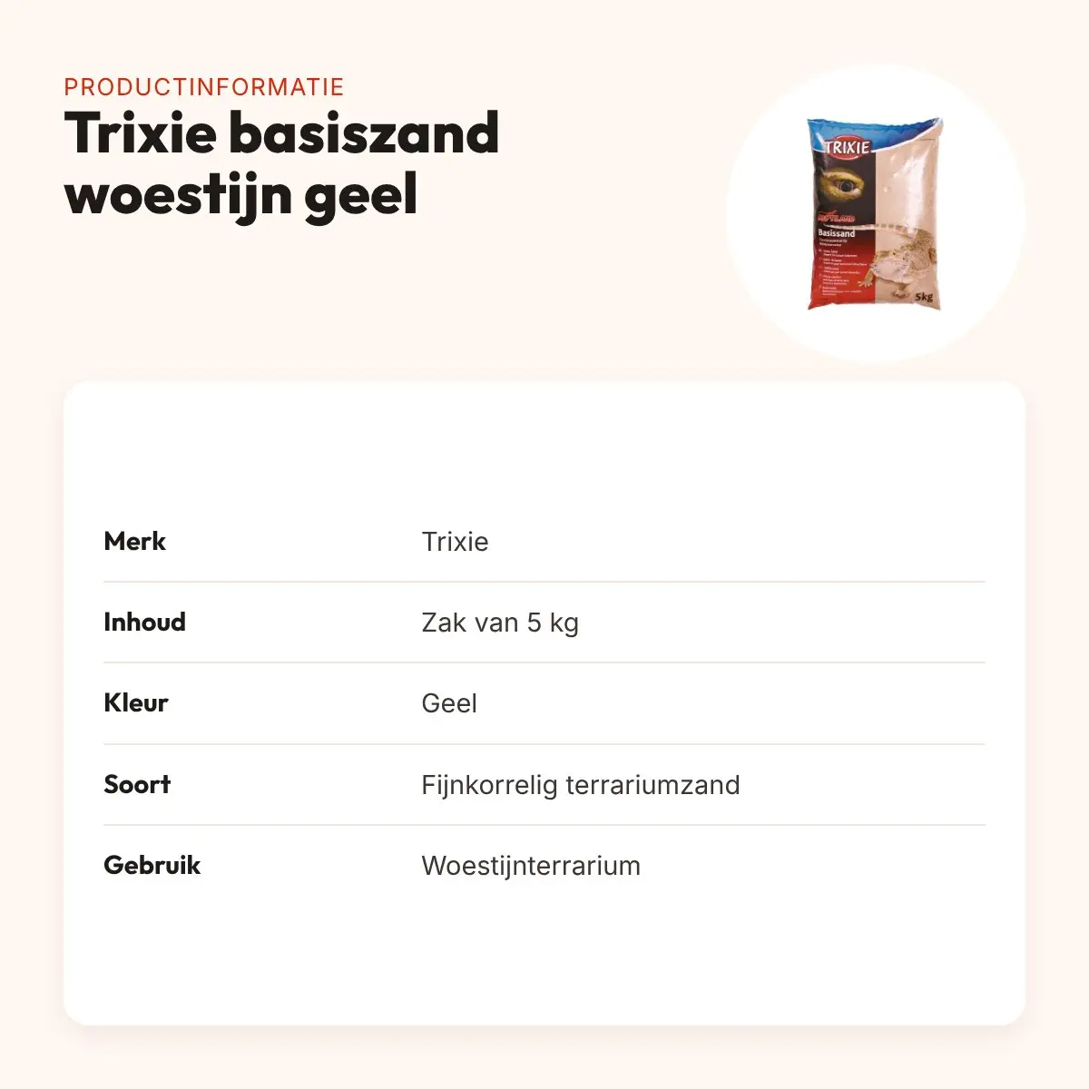 Trixie basiszand woestijnterrarium geel 5 kg – fijnkorrelig terrariumzand – productinformatie