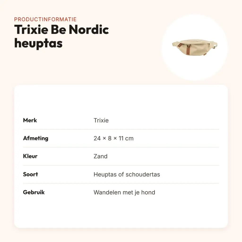 Trixie Be Nordic heuptas zand 24 x 8 x 11 cm – verstelbare riem – productinformatie