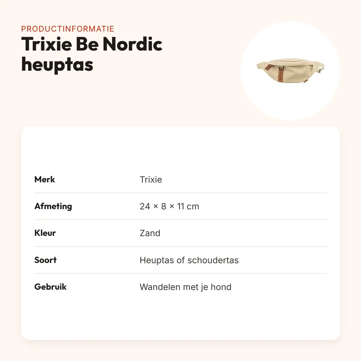 Trixie Be Nordic heuptas zand 24 x 8 x 11 cm – verstelbare riem – productinformatie