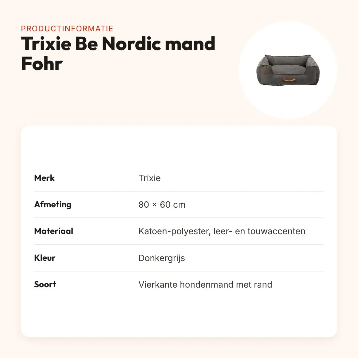 Trixie Be Nordic hondenmand Fohr donkergrijs 80 x 60 cm – slipvast – productinformatie