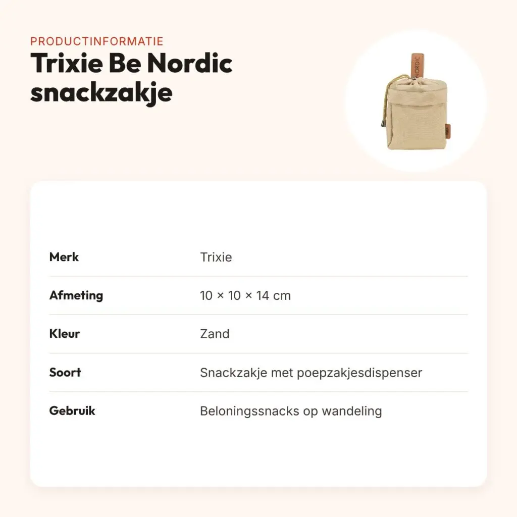 Trixie Be Nordic snackzakje zand 10 x 10 x 14 cm – met poepzakjesdispenser – productinformatie
