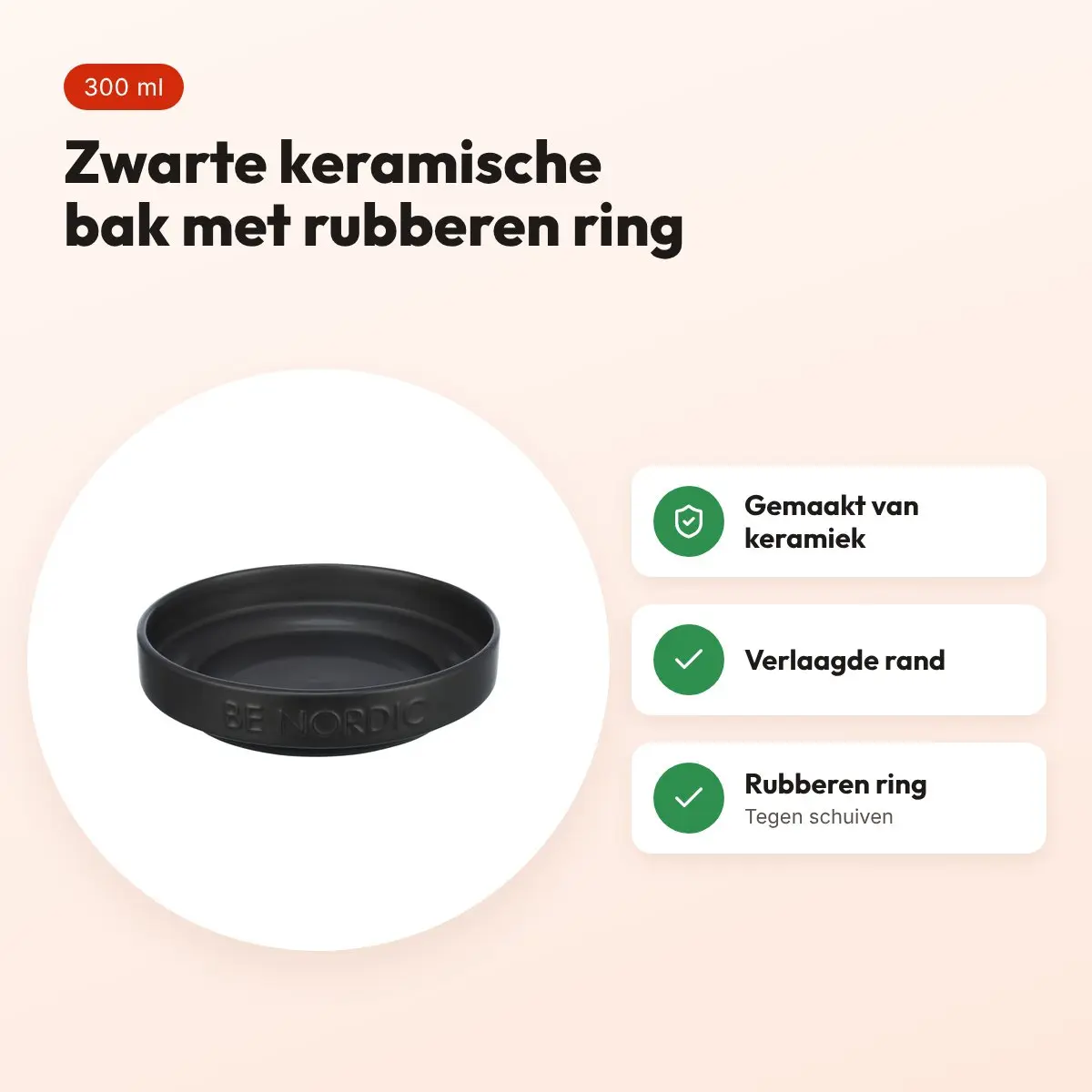 Trixie Be Nordic voerbak kat keramiek/rubber zwart 300 ml 16 cm – voordelen