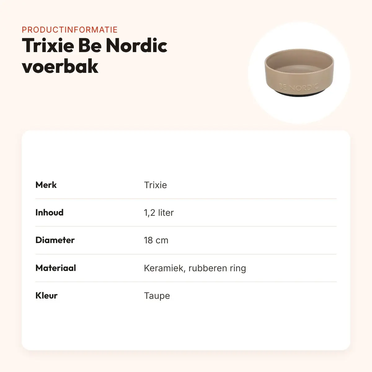 Trixie Be Nordic voerbak keramiek/rubber taupe 1,2 liter 18 cm – productinformatie