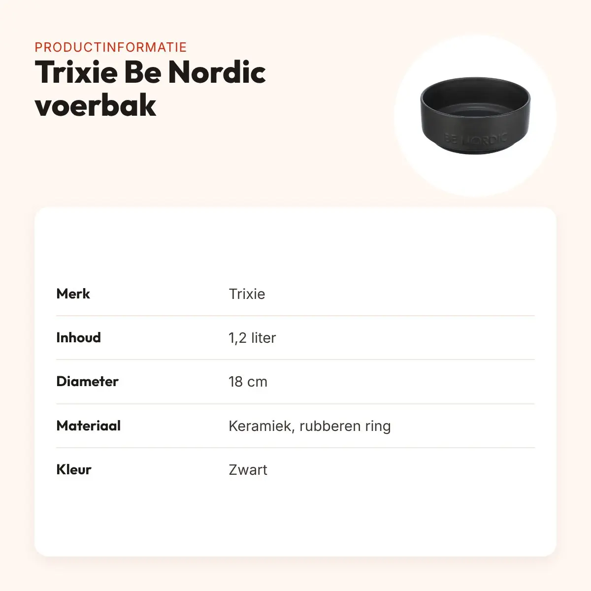 Trixie Be Nordic voerbak keramiek/rubber zwart 1,2 liter 18 cm – productinformatie