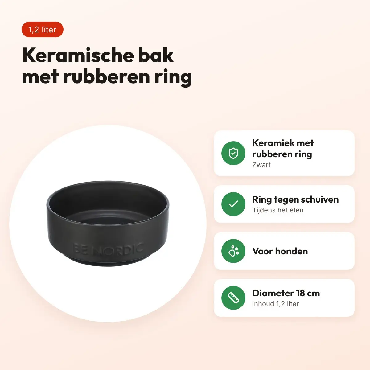 Trixie Be Nordic voerbak keramiek/rubber zwart 1,2 liter 18 cm – voordelen