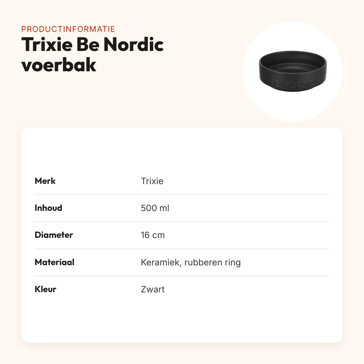 Trixie Be Nordic voerbak keramiek/rubber zwart 500 ml 16 cm – voor honden – productinformatie