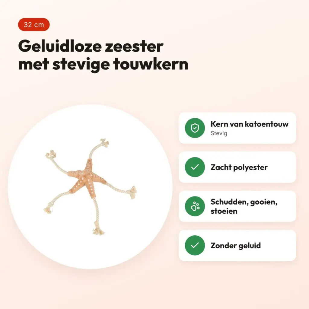 Trixie Be Nordic zeester Jane beige 32 cm – pluche met touw, geluidloos – voordelen
