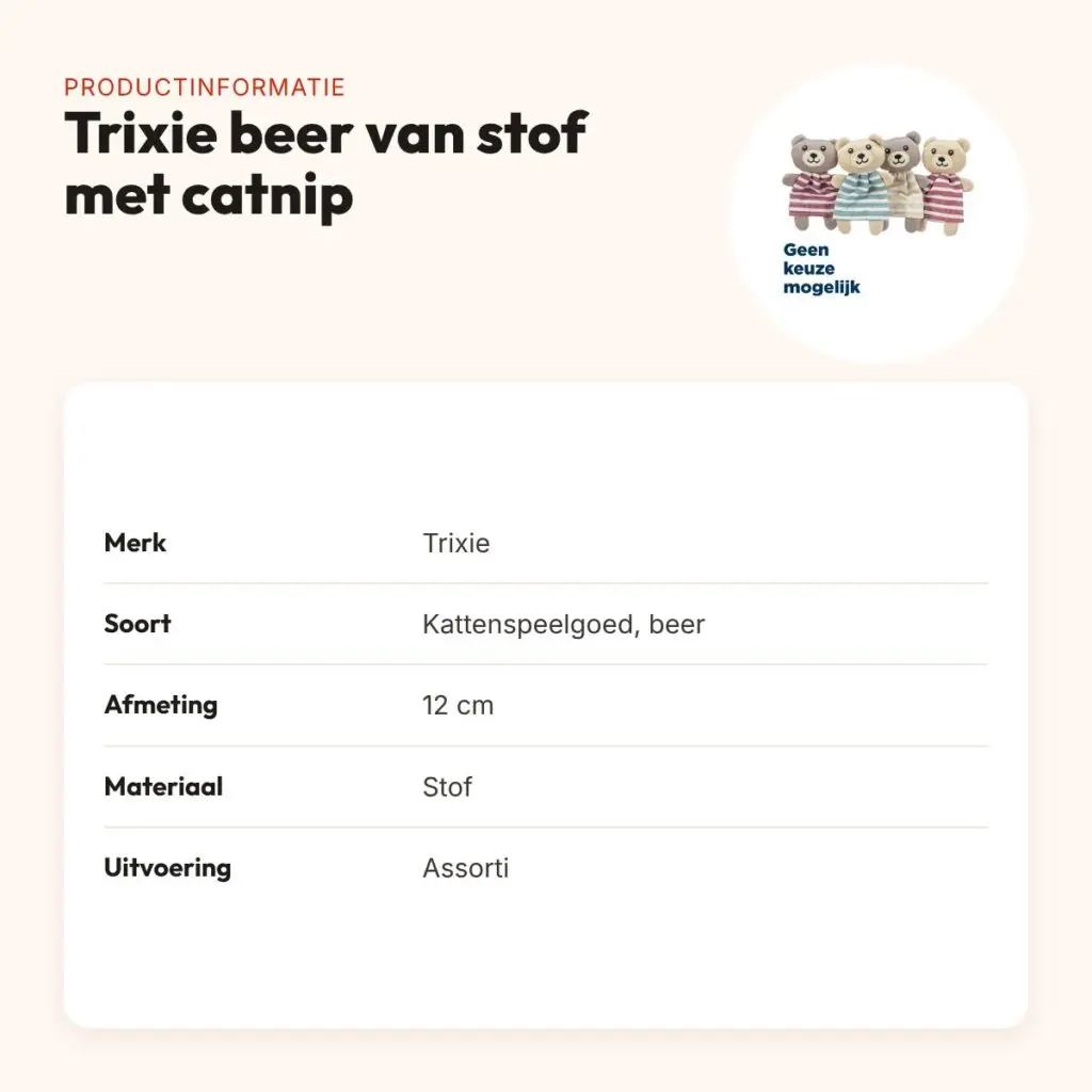 Trixie beer van stof met catnip 12 cm – kattenspeelgoed, assorti – productinformatie