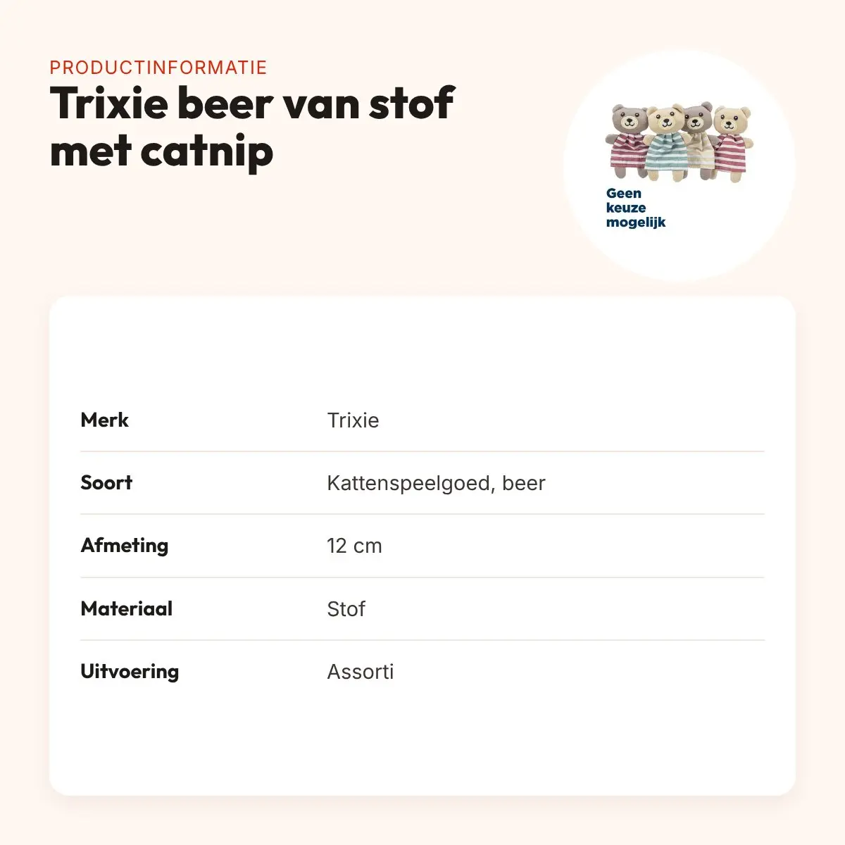 Trixie beer van stof met catnip 12 cm – kattenspeelgoed, assorti – productinformatie
