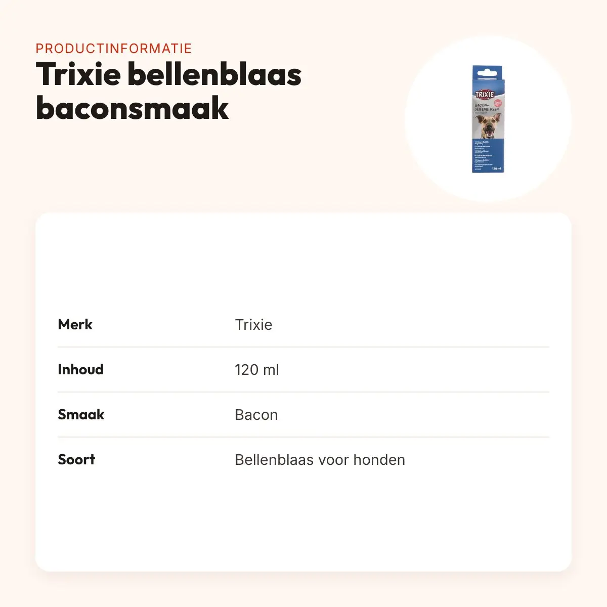 Trixie bellenblaas voor honden met baconsmaak 120 ml – productinformatie