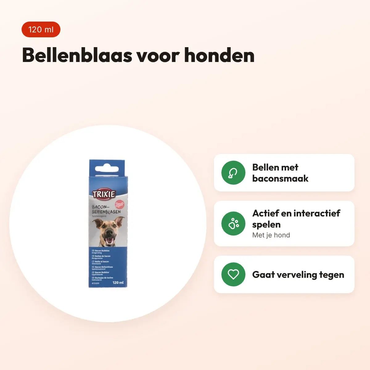 Trixie bellenblaas voor honden met baconsmaak 120 ml – voordelen