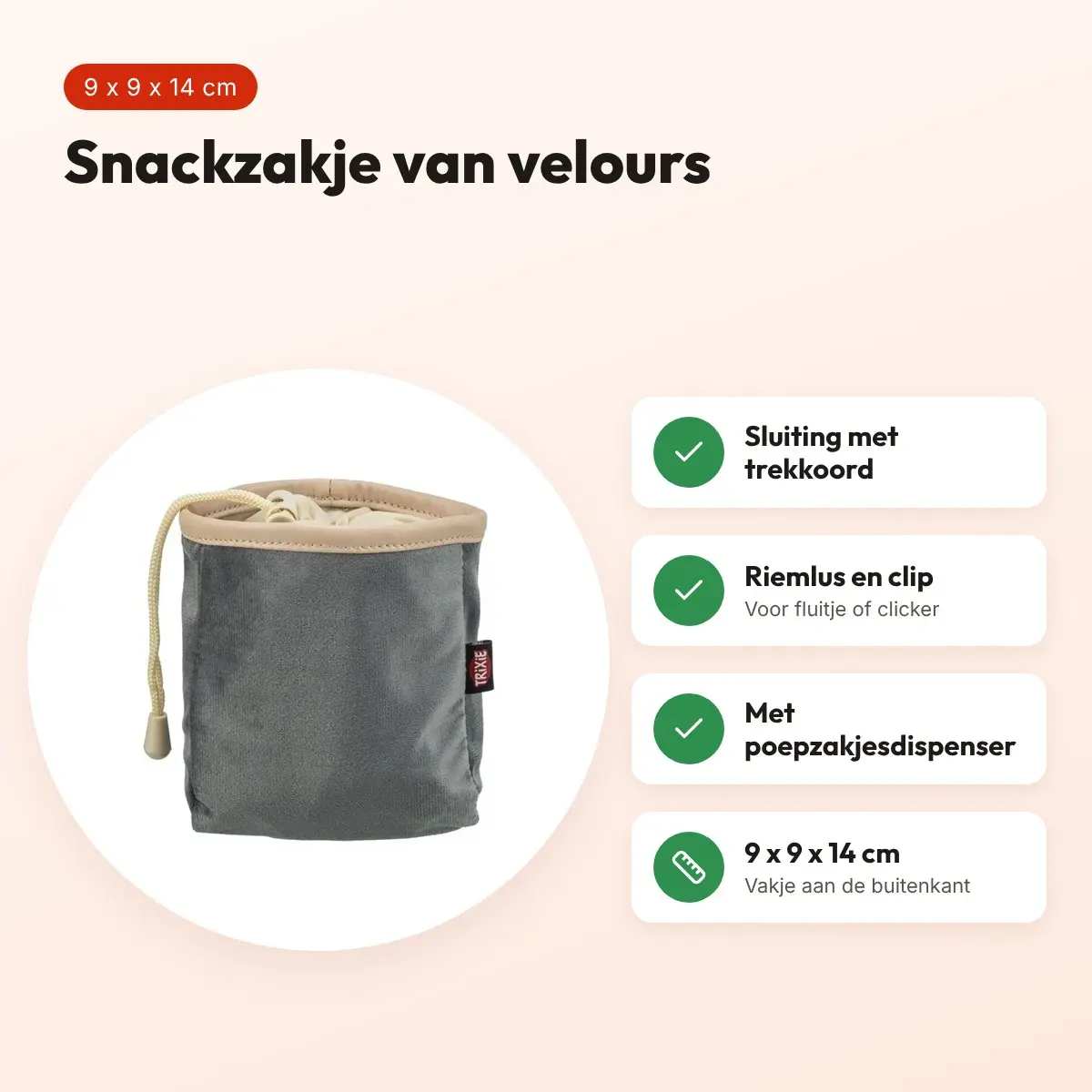 Trixie beloningszakje velours assorti 9 x 9 x 14 cm – met trekkoord – voordelen