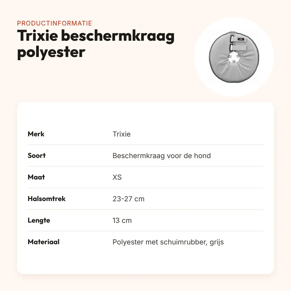 Trixie beschermkraag polyester/schuimrubber grijs XS 23-27 x 13 cm – productinformatie