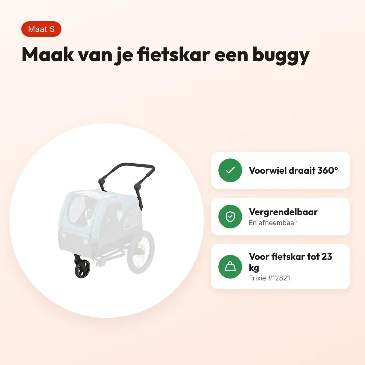 Trixie buggy-ombouwset fietskar #12821 maat S – tot 23 kg – voordelen