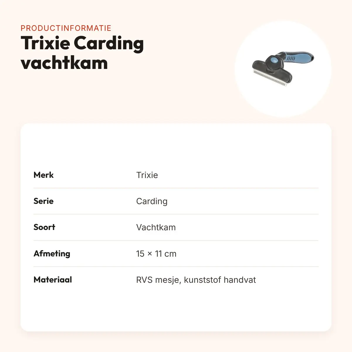 Trixie Carding vachtkam 15 x 11 cm – RVS-mesje, voor honden en paarden – productinformatie