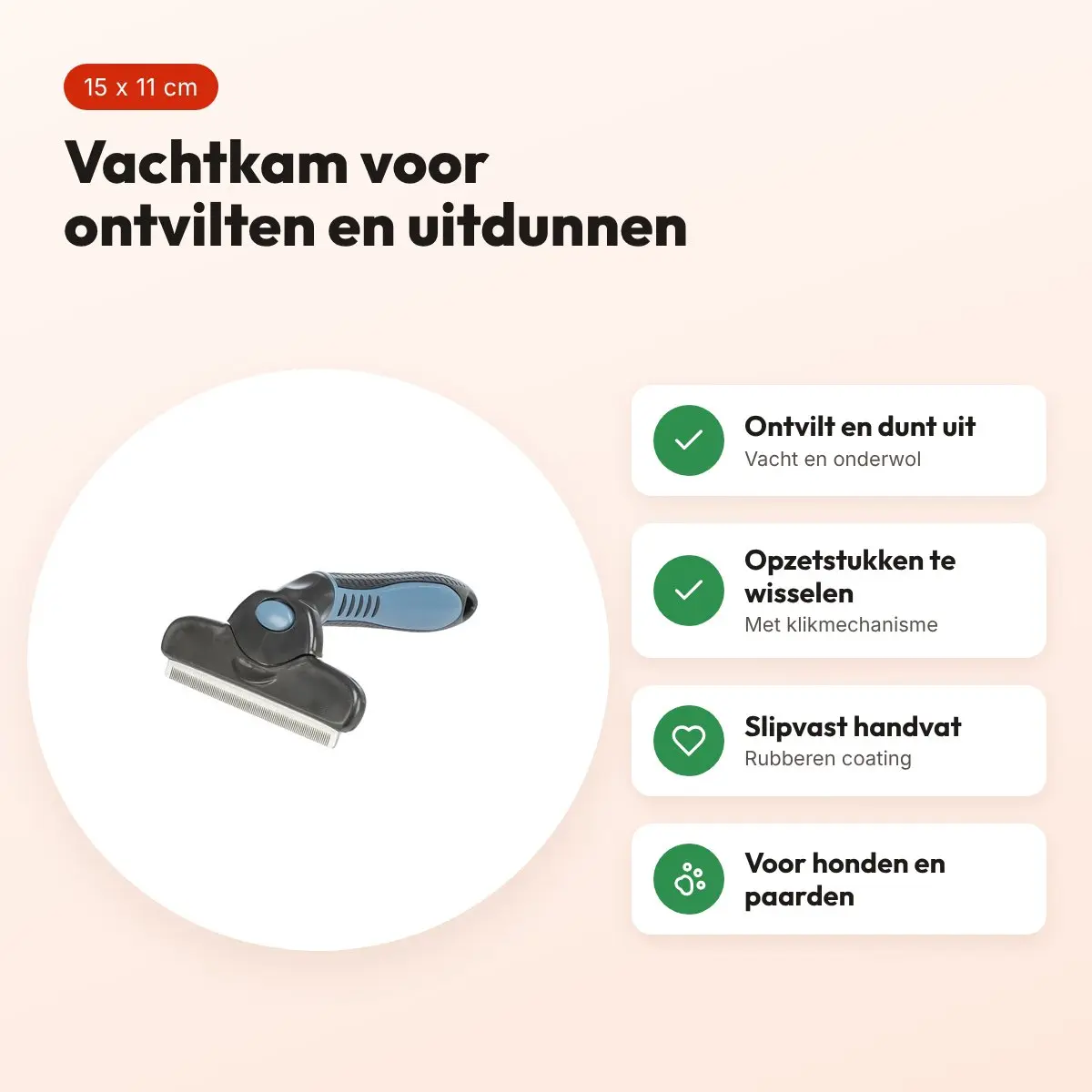 Trixie Carding vachtkam 15 x 11 cm – RVS-mesje, voor honden en paarden – voordelen