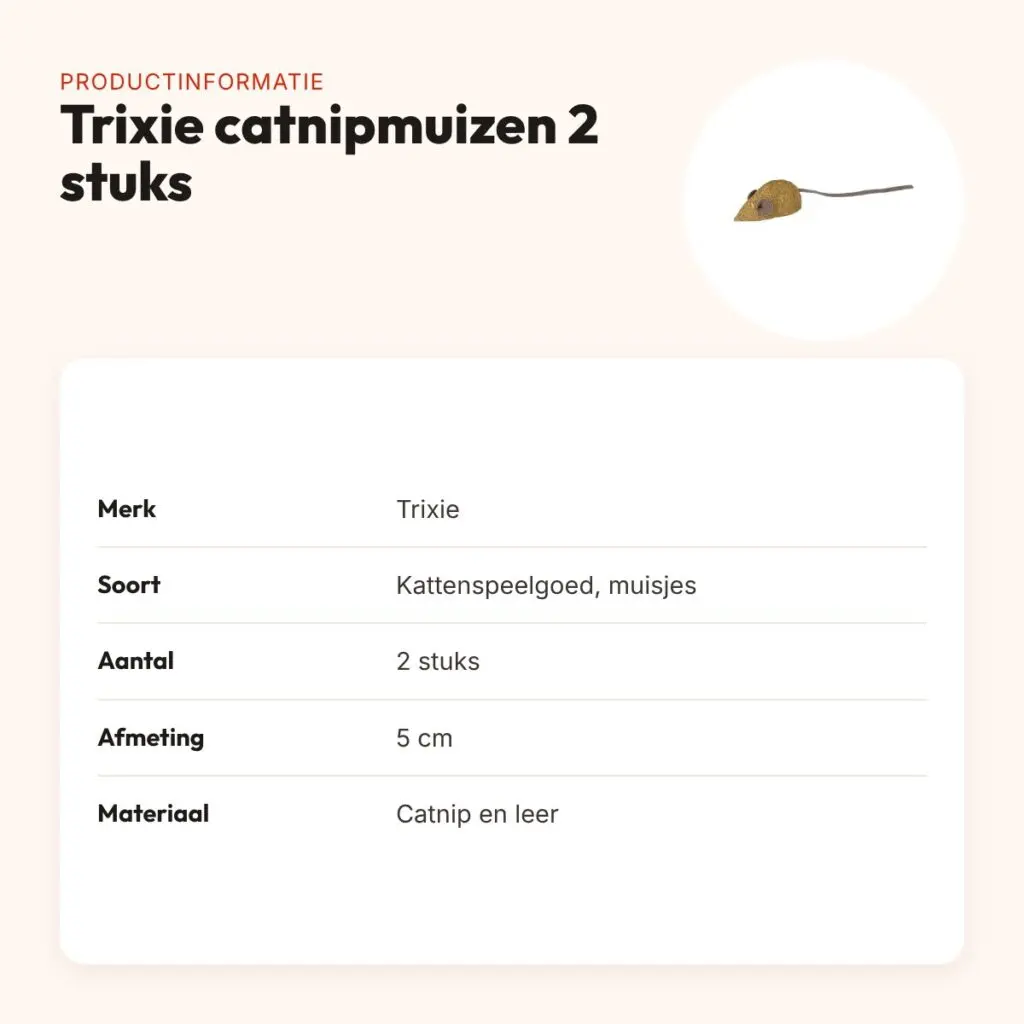 Trixie catnipmuizen 5 cm – 2 stuks, van catnip en leer – productinformatie