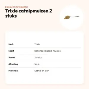 Trixie catnipmuizen 5 cm – 2 stuks, van catnip en leer – productinformatie