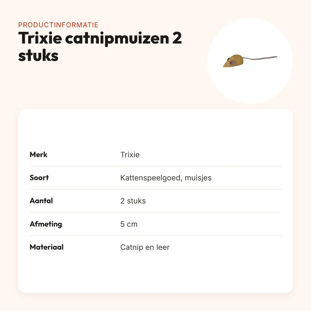 Trixie catnipmuizen 5 cm – 2 stuks, van catnip en leer – productinformatie