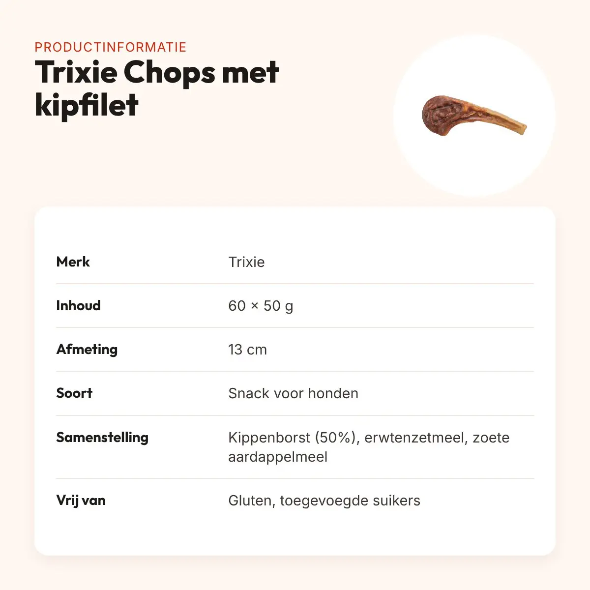 Trixie Chops met kipfilet 13 cm 60 x 50 g – glutenvrije hondensnack – productinformatie