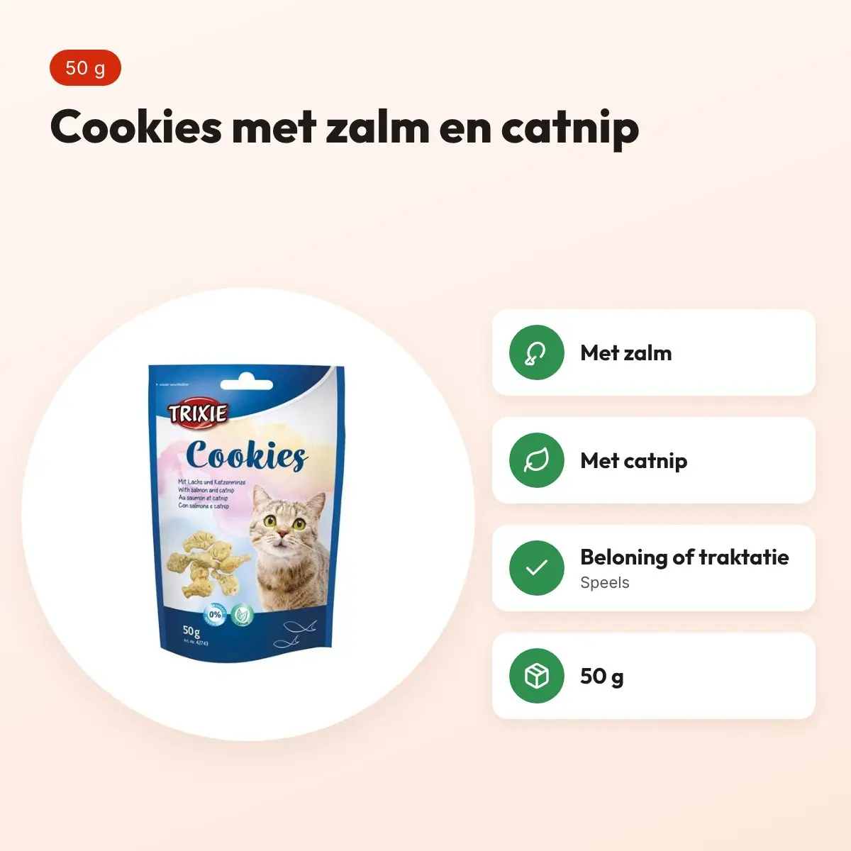 Trixie Cookies kattensnack zalm en catnip 50 g – voordelen