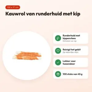 Trixie Denta Fun Chicken Chewing Roll 17 cm 45 g – runderhuid, 100 stuks – voordelen