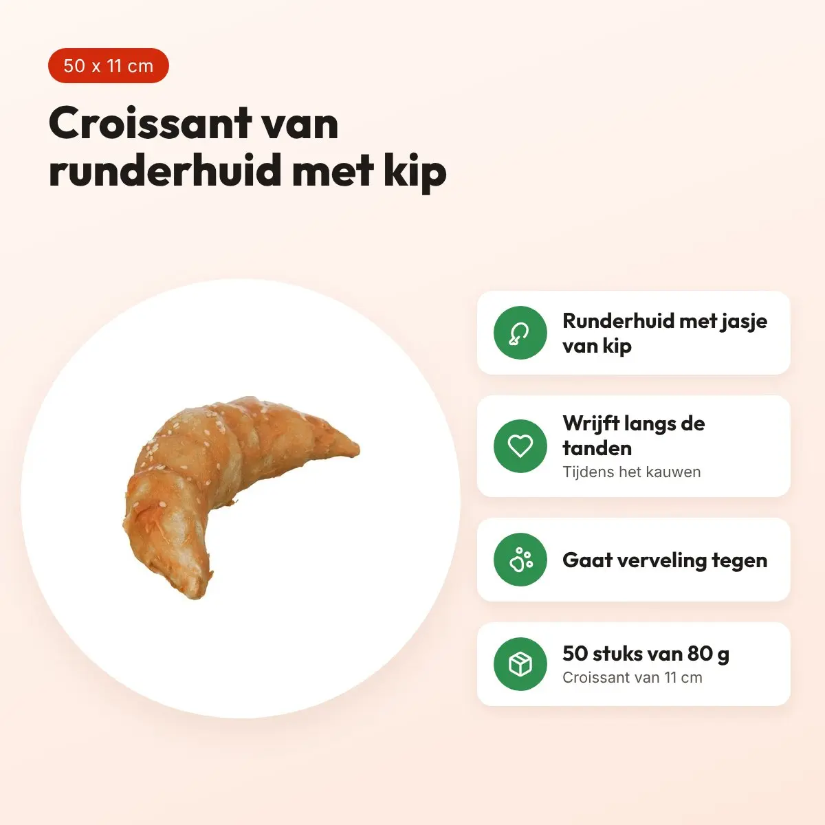 Trixie Denta Fun Chicken Croissant 11 cm – runderhuid met kip, 50 stuks – voordelen