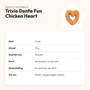 Trixie Denta Fun Chicken Heart 70 g – kauwsnack van runderhuid en kip – productinformatie