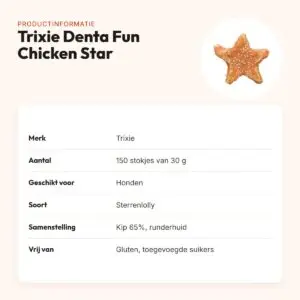 Trixie Denta Fun Chicken Star 30 g – sterrenlolly op runderhuid, 150 stuks – productinformatie