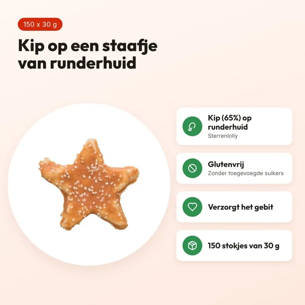 Trixie Denta Fun Chicken Star 30 g – sterrenlolly op runderhuid, 150 stuks – voordelen
