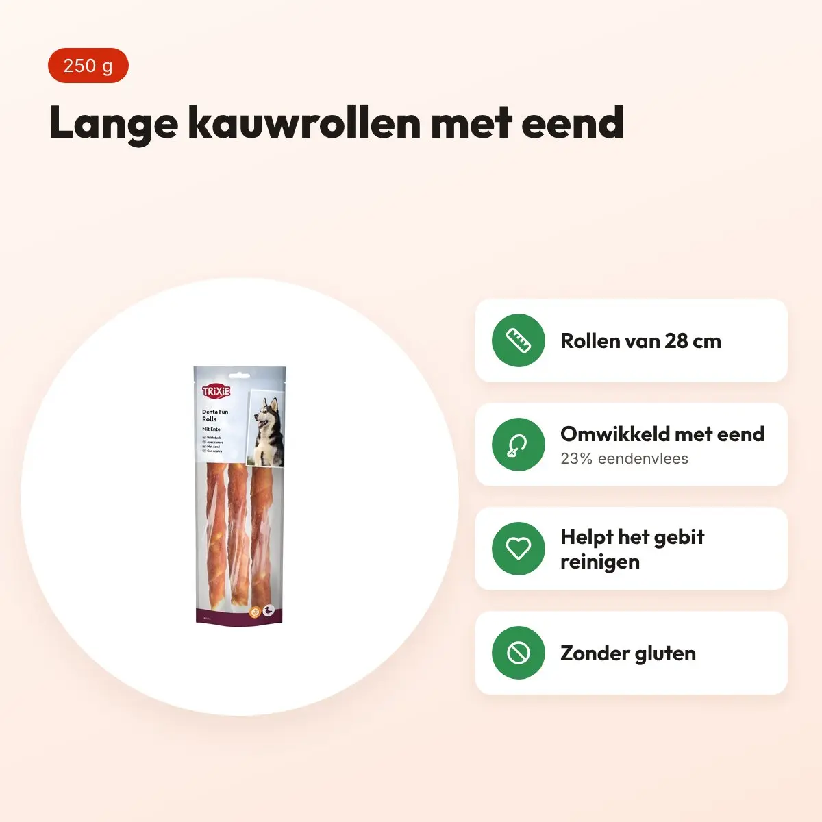 Trixie Denta Fun Duck Chewing Rolls 28 cm 250 g – lange kauwrollen – voordelen